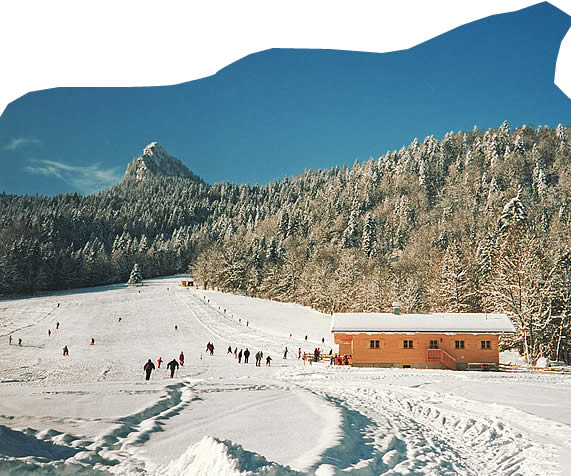 Blick auf die Kirchberglifte mit bewirtschaftetem Liftstberl